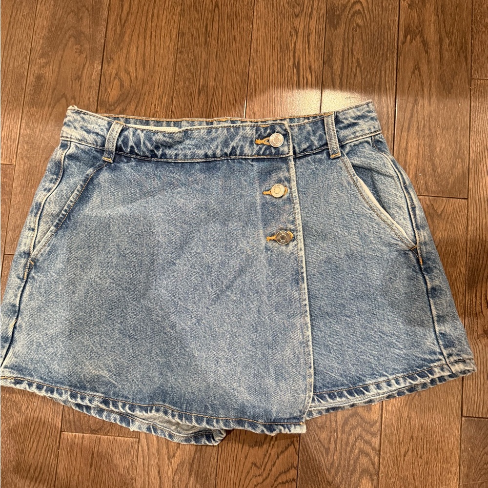 Denim Button-Front Skort in Light Blue